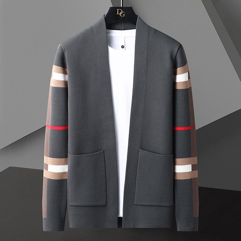 Autumn Winter New Long Sleeve Color Block Sweater Knitted Korean Style Trendy Men's Cardigan We8806_voghion.com