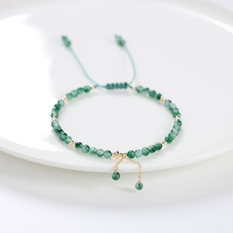 New Trend Live Streaming Natural Aquatic Agate Green Chalcedon Bracelet 14K Gold-Filled Anklet Woven Friendship_voghion.com