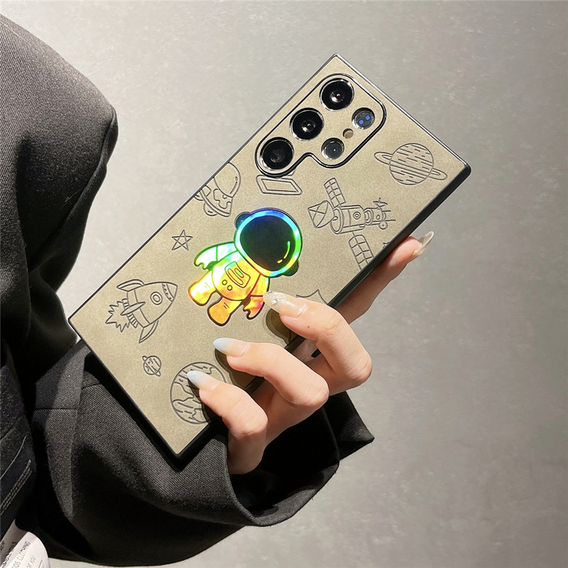 Custodia in pelle scamosciata per astronauta laser per Samsung Galaxy S23 S22 Cover posteriore con protezione antiurto in silicone morbido ultra opaco_voghion.com