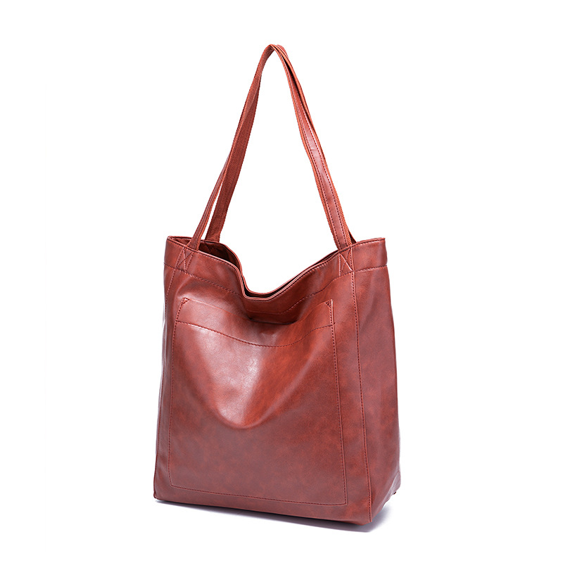 Retro oil wax leather simple all-in-one tote commuter women's bag shoulder bag_voghion.com