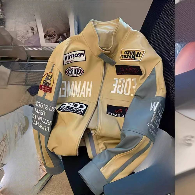 Férfi ruházat divatos márkájú hímzett pu bőr baseball kabát férfi és női őszi high street vintag szép verseny öltöny kabát_voghion.com