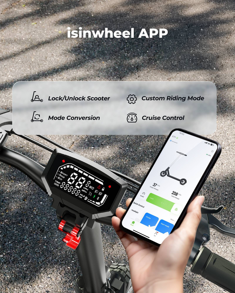 isinwheel GT1 Elektroroller 800W 48V 10Ah Akku, 10-Zoll-Offroad-Klapproller App-Steuerung_voghion.com