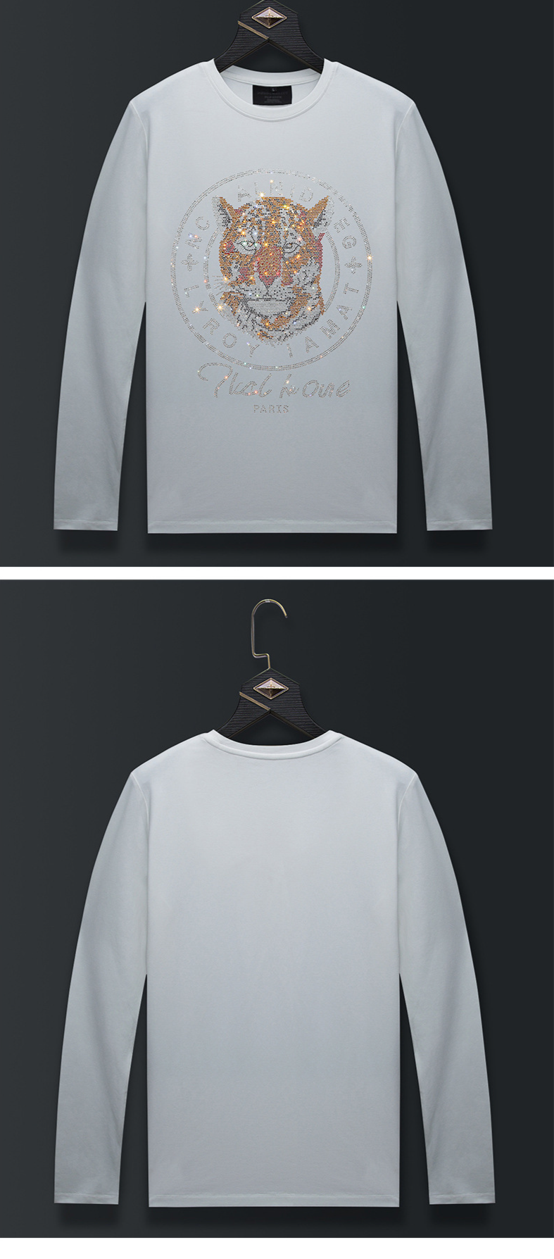 Herrenbekleidung Langarm T-Shirt Hot Diamond Tiger Head Bottoming Shirt Herbst Casual Rundhals Große Größe_voghion.com