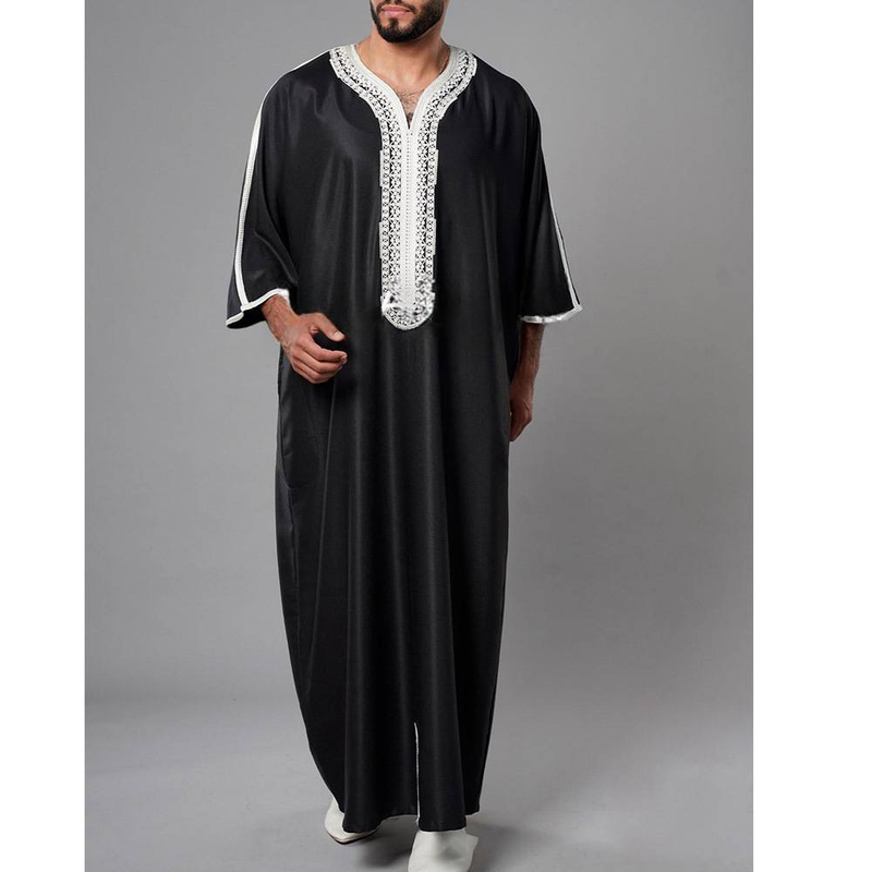 Männerkleeder Nei muslimesch Arabesch Dubai Malaysia Männer gestickte kuerzärmlech locker Robe_voghion.com