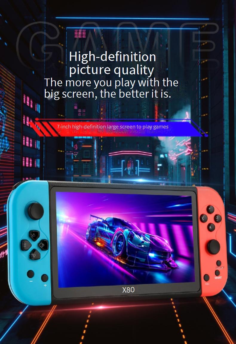 Video Game Consoles New Product 7 Inch Large Screen Handheld Game Console X80 Arcade PS1 Emulator HD Output PSP Handheld_voghion.com