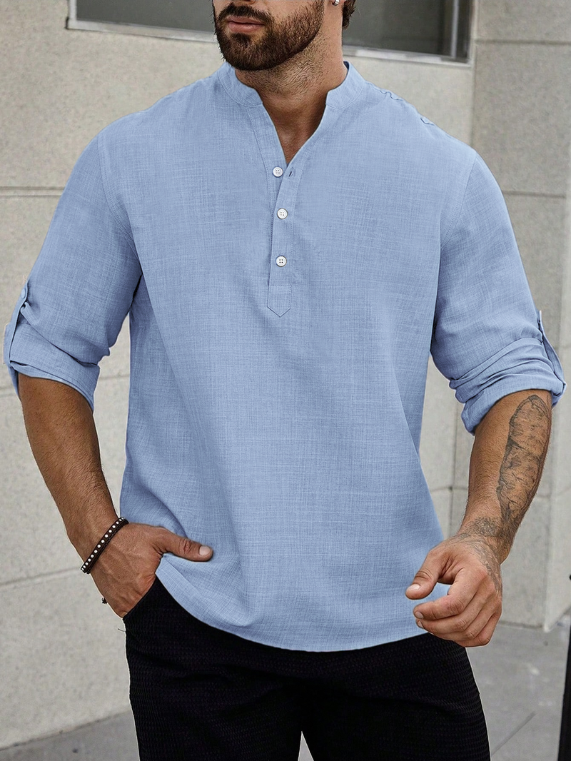 Men's New Style Stand Collar Button-Down Casual Shirt_voghion.com