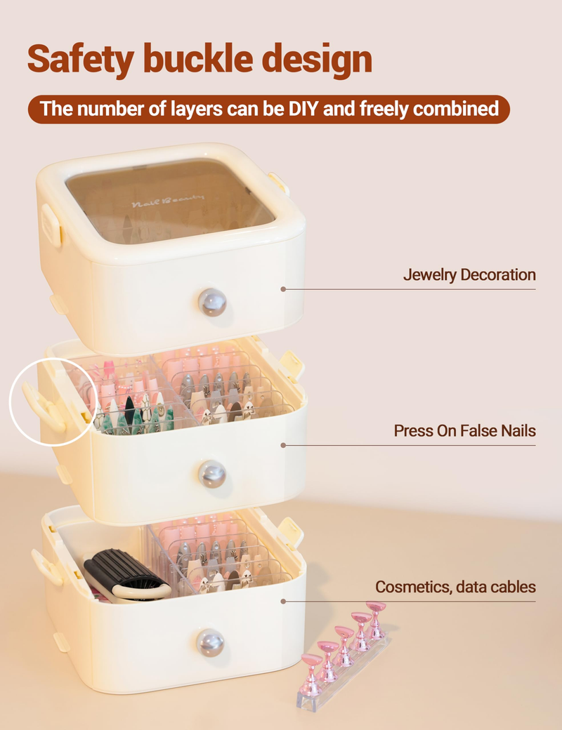 2 Tier Press On Nail Organizer With Handle Acrylic Nail Holds 48 Pairs Of Press On Nails_voghion.com