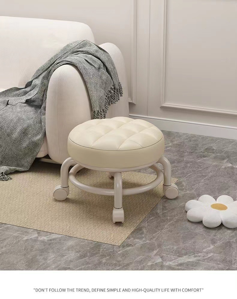 Swivel Stool With Silent Wheels – 360° Rotating Plastic Stool With Padded Seat, Lightweight Mobile Chair For Home/Office, Multi-Color Options_voghion.com