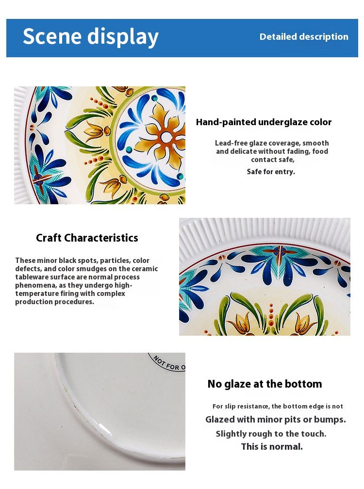 Set di piatti da portata in ceramica boema - Design floreale mediterraneo dipinto a mano, adatti al microonde, piatti rotondi anti-scheggiatura per hotel e ristoranti a casa_voghion.com