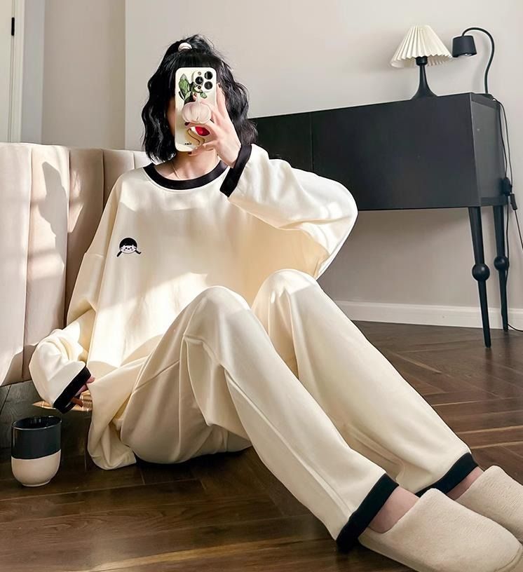 2025 Autumn/winter Home Suit Set, Long Sleeved Sleepwear Set, Can Be Worn Externally, Sports Suit, Long Pants, Casual Cartoon Pullover_voghion.com
