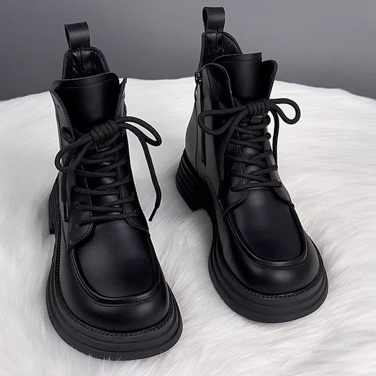 Soft Leather And Down-lined Marten Boots, Women's Cotton Boots, 2025 Autumn-winter New Style, Thick Sole, Warm And Cozy Short Boots_voghion.com