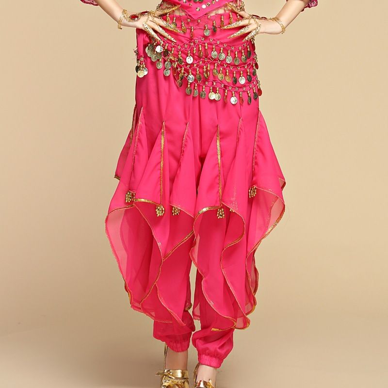 Belly outfit chiffon Indian rotating leg tied sequin pants, dance outfit, practice performance pants_voghion.com