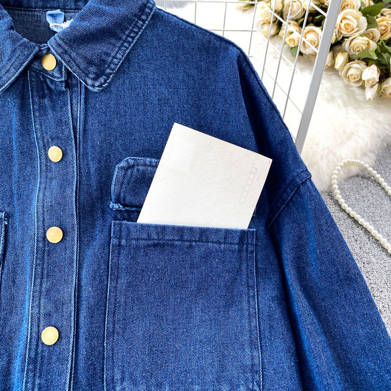 Damenbekleidung 2023 Frühling und Herbst Neue Retro Loose Casual All-Match Mittel- und langgewaschene Jeanshemdjacke Damenbekleidung_voghion.com