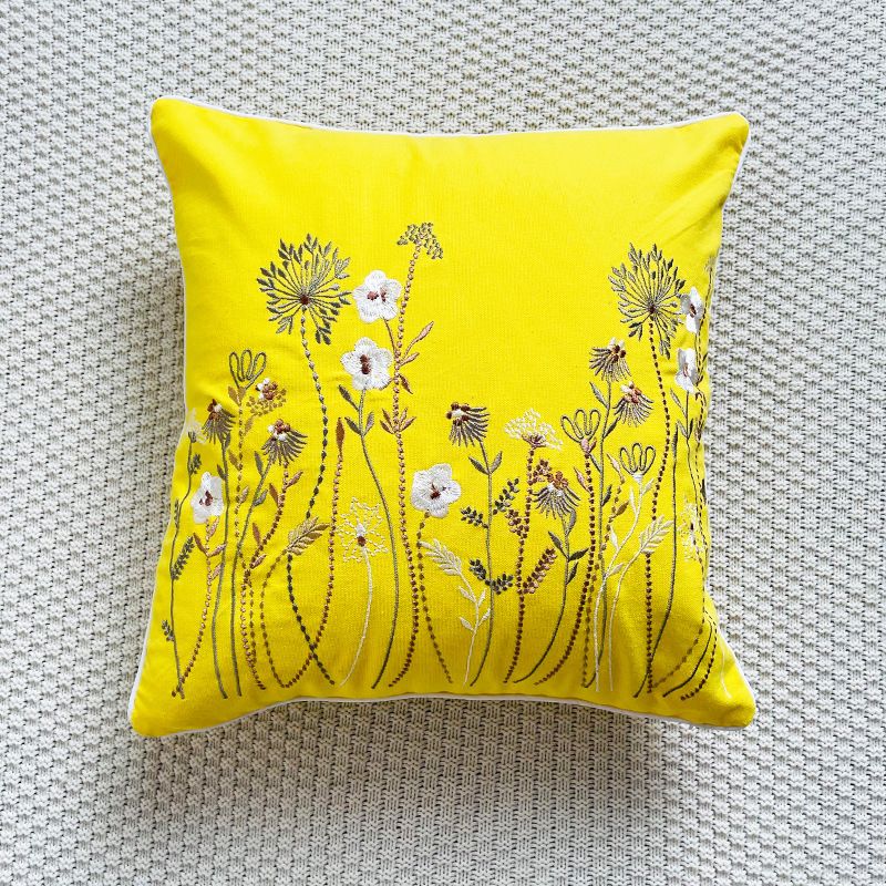 Housse de coussin de canapé en coton brodé à fleurs colorées de style pastoral nordique, vente en gros, directe d'usine_voghion.com
