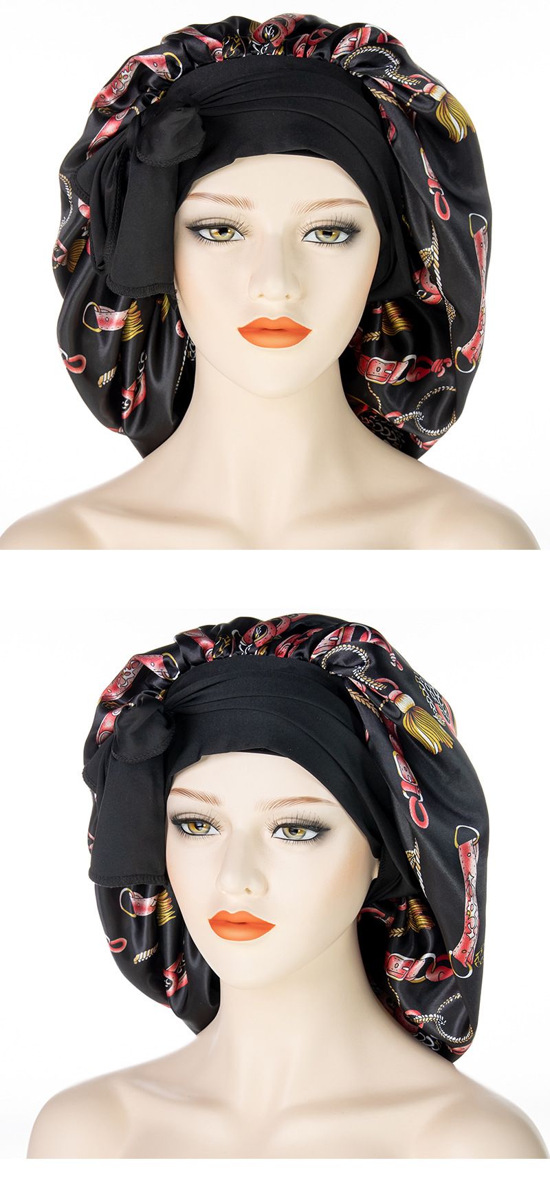 Gorro de ducha unisex de ala ancha y cola larga, extragrande, con estampado moderno, de satén, para dormir._voghion.com