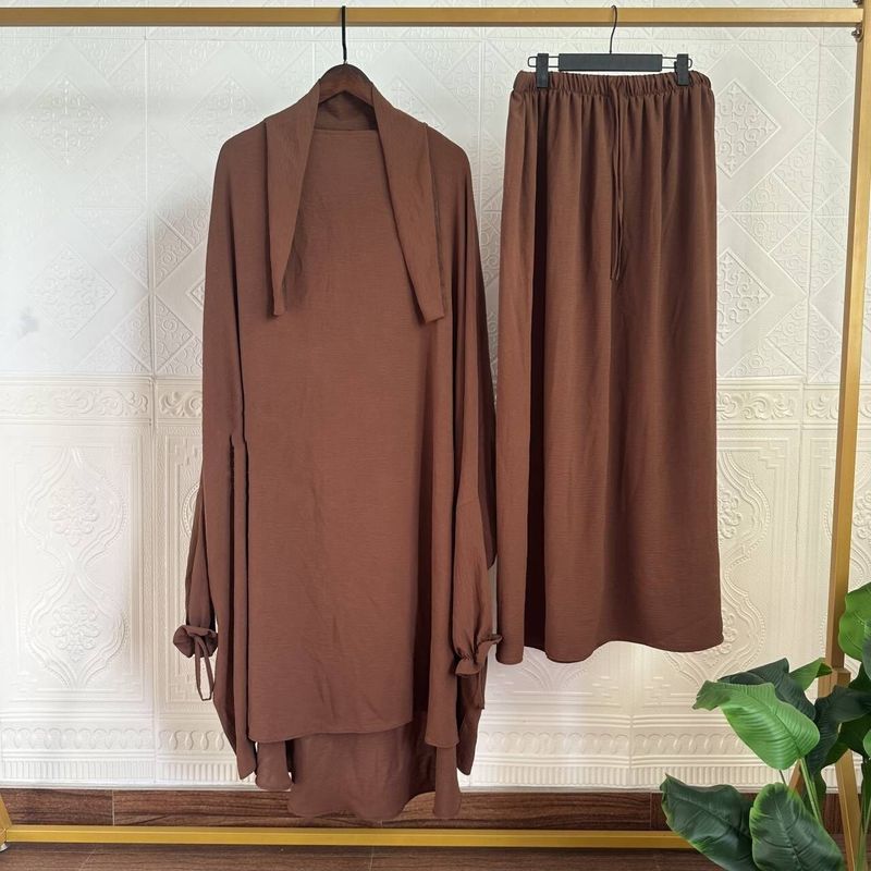 Neues zweiteiliges Set für Damen, einfarbig, langärmelig, Robe, Dubai, Gebetskleid mit Tasche, P106_voghion.com