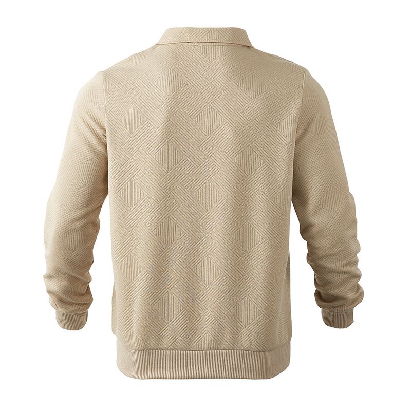 Herren American Autumn Hoodie Jacquard Langarm Revers Halbreißverschluss Herrenoberteil_voghion.com