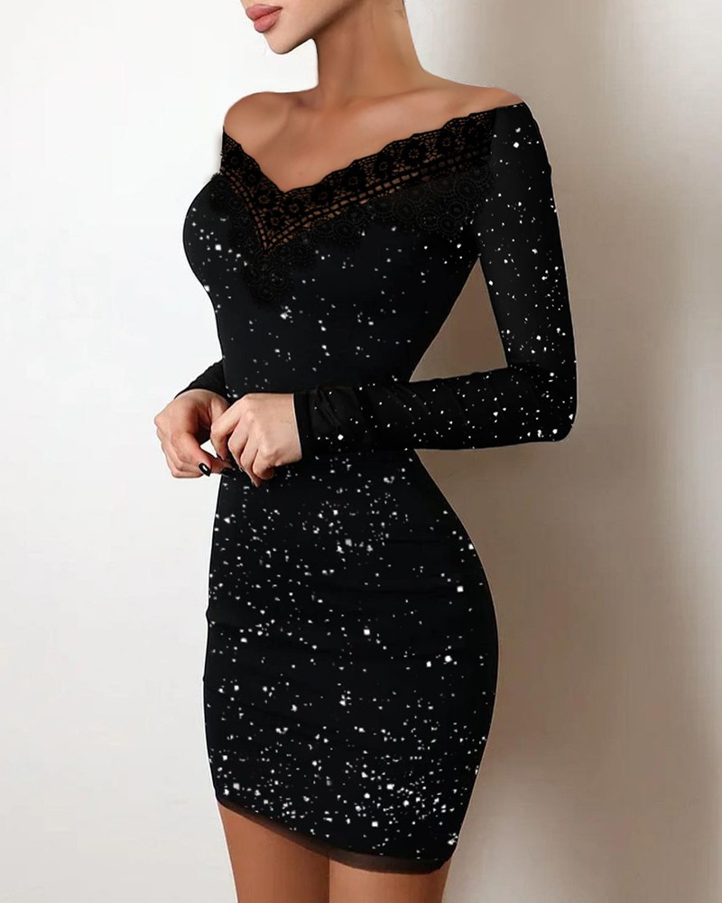 Women's Clothing Body Fitting Silver Shoulder Bag Hip Black Dress Evening Dress_voghion.com