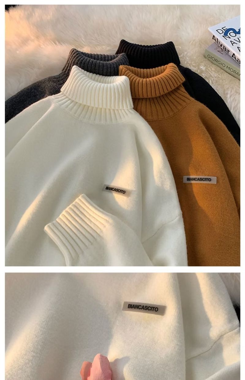 Einfarweg Etikett Héichhals Männer a Fraen am Wanter, déck koreanesch Versioun, faulen Stil, gestrickt fir Koppelen, villfälteg_voghion.com