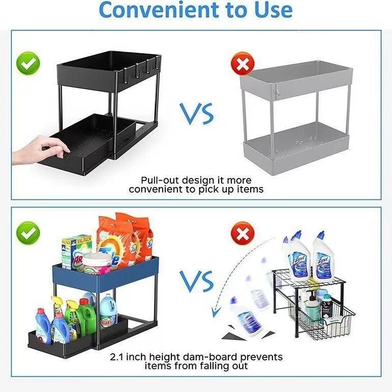 Family Organizer Pull-Out Kitchen 2-Tier Spice Rack & Countertop Storage Shelf For Bathroom Desktop Space-Saving Drawer Cabinet_voghion.com