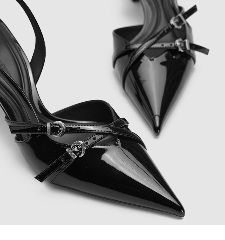 Nuevas sandalias con cabeza de gato puntiaguda y tacón bajo de estilo británico con una hebilla y tacón alto para mujer_voghion.com