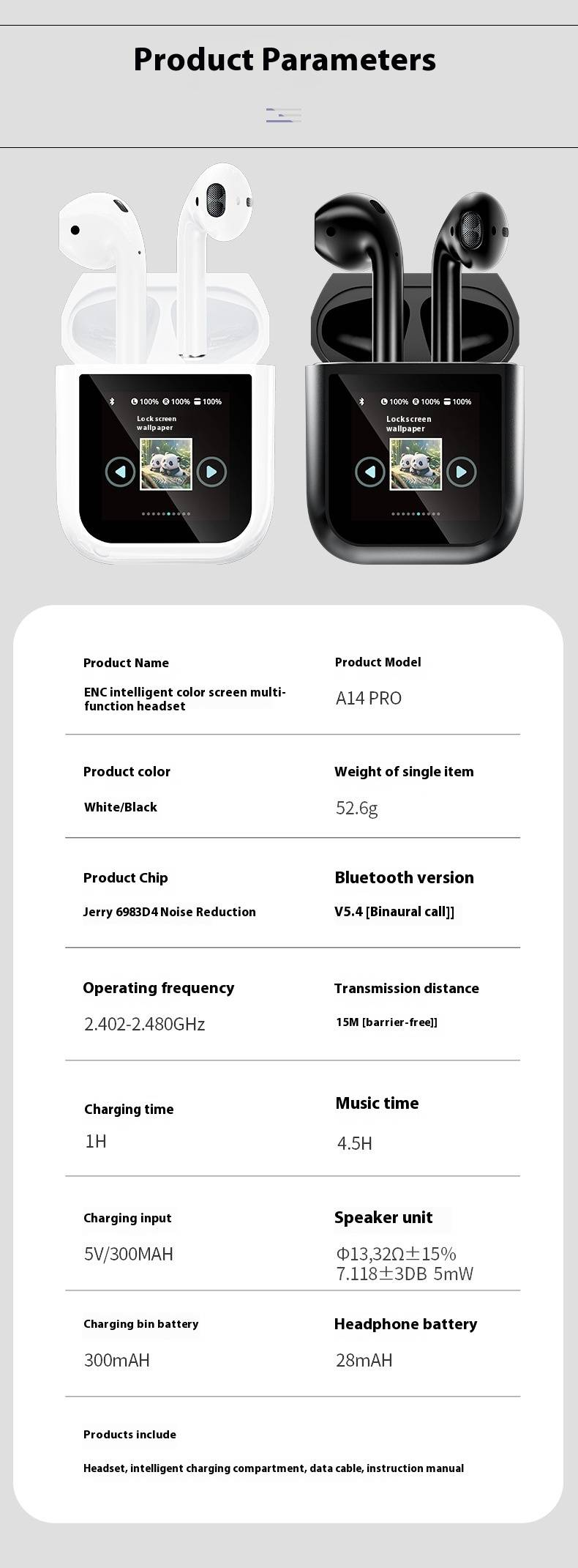neues Produkt High-End-Touchscreen-Funkheadset A14pro Huaqiangbei Bluetooth-Headset der zweiten Generation mit intelligentem Farbbildschirm TWS_voghion.com