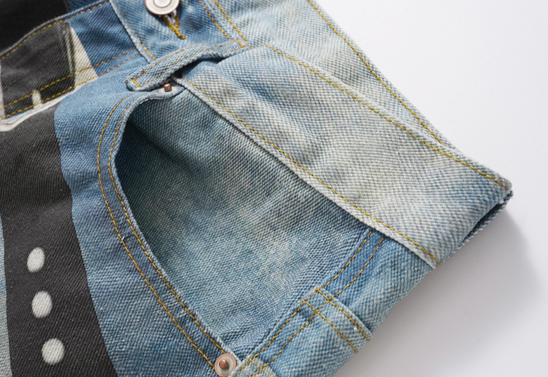 Men's Clothing American High Street Men's And Women's Distressed Trousers, Unisex Graffiti Hand Painted Belt Print Washed Jeans Trend_voghion.com