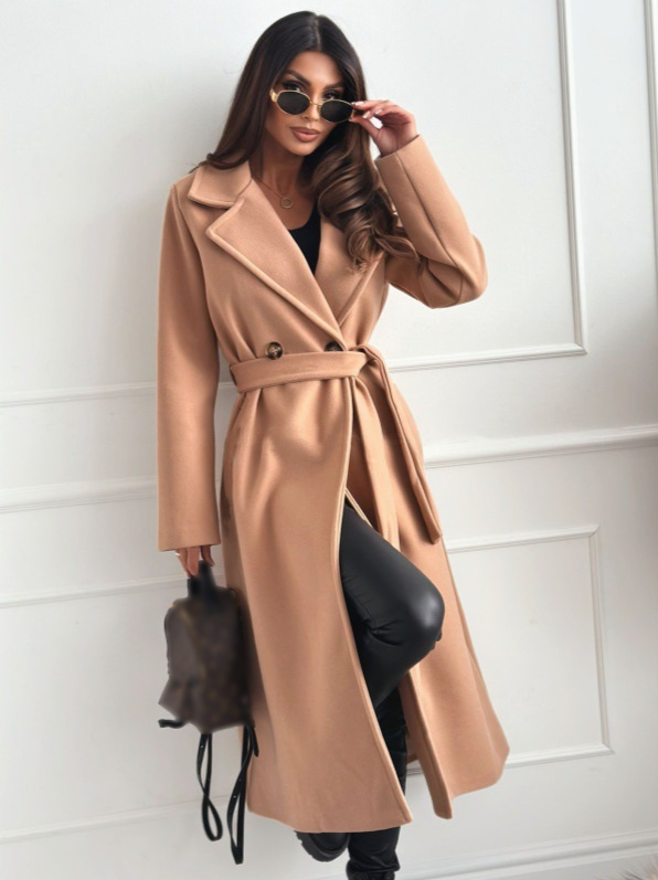 Roupas femininas venda quente outono e inverno simples cor sólida manga comprida lapela renda casaco de lã para mulheres_voghion.com