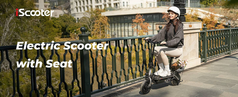 iScooter F3 električni skuter sa sjedalom i stražnjom košarom, 1000 W motor, 48 V 13 Ah baterija, 10 inčna pneumatska guma, 45 km/h maks. brzina, 60 km domet_voghion.com