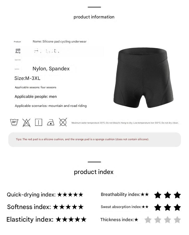 Pantaloncini da ciclista da uomo NOKO-ARSUXEO traspiranti ad asciugatura rapida con imbottitura in silicone spessa stampata_voghion.com