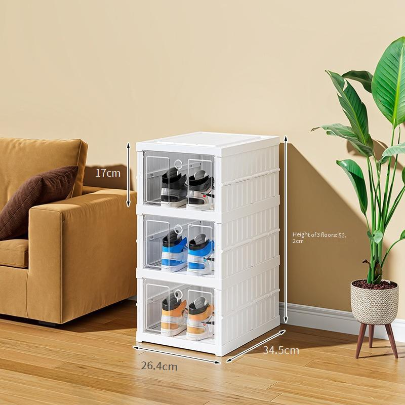 Caja de almacenamiento de zapatos con clip de instalación gratuita, transparente, para botas cortas, zapatero plegable, de plástico para sala de estar._voghion.com