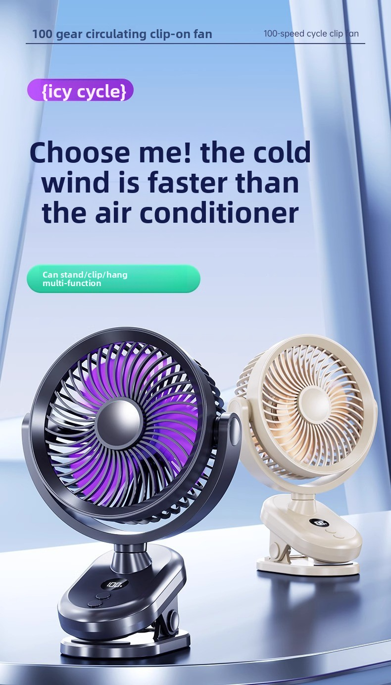6-inch USB-desktopventilator met clip en automatische oscillatie - Mini oplaadbare koelventilator voor kantoor en studeerkamer_voghion.com