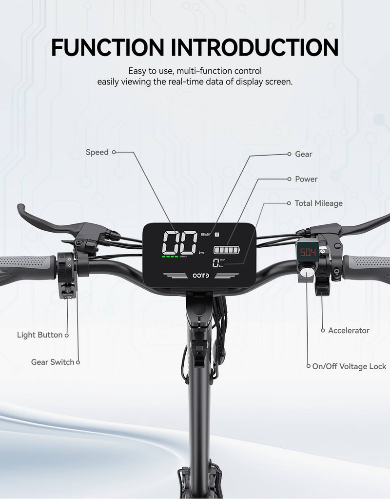 Bicicleta eléctrica OOTD T10 de dos ruedas, motor de 250 W, autonomía de 45 km, batería extraíble, resistencia al agua IPX4, certificación CE, EN15194, sillín cómodo para ciudad._voghion.com