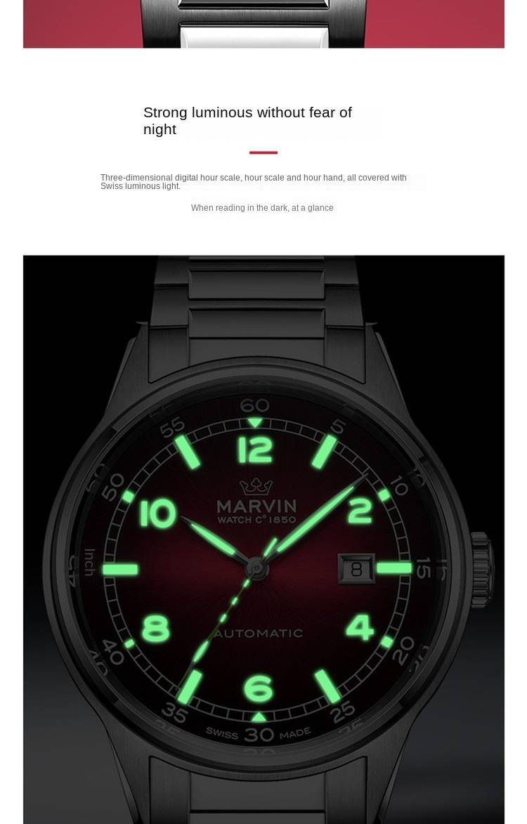 Schweizer automatische mechanische Marvin-Uhr: Stilvolle, leuchtende Freizeituhr für Herren_voghion.com