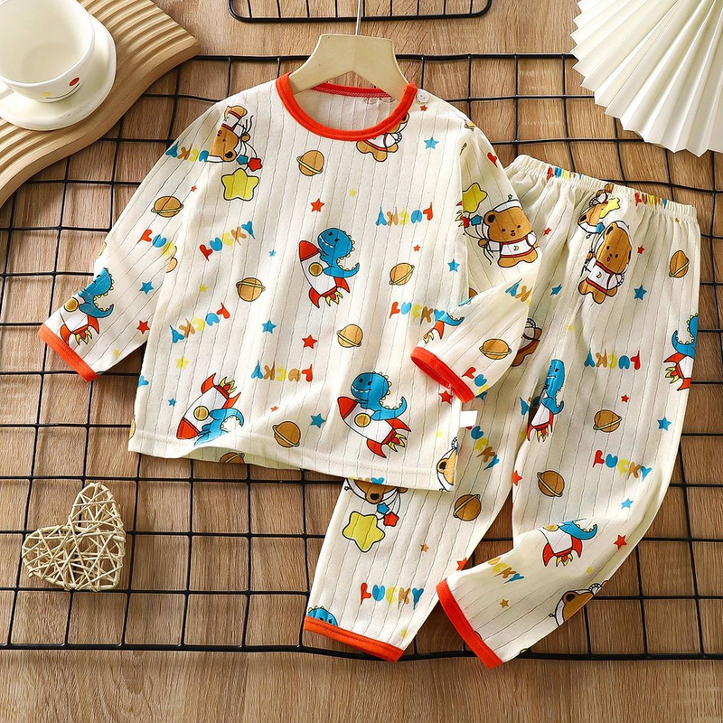 Weiche, atmungsaktive Baumwolle, Baby-Kinder-Pyjama-Set, süßes Cartoon-Langarm-Schlafanzug-Set für 0–5 Jahre_voghion.com