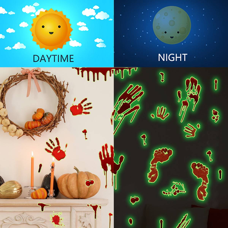 Stickers Luminous Halloween Luminous Blood Handprints Footprints Wall Stickers Home Background Holiday Decoration Wall Stickers_voghion.com