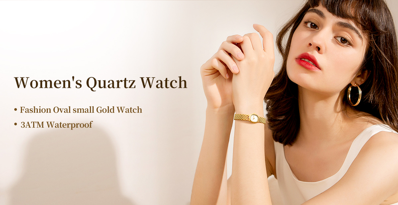 BERNY Small Gold Watches For Women Dainty Minimalist Oval Dial Stainless Steel Bracelet Watch Waterproof Luxury Ladies Quartz Watch With Tool Included_voghion.com