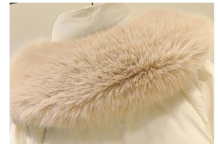 Dames winter korte pufferjas met oversized imitatiebontkraag - Gezellige gewatteerde donsalternatieve jas voor casual en kantoorkleding_voghion.com