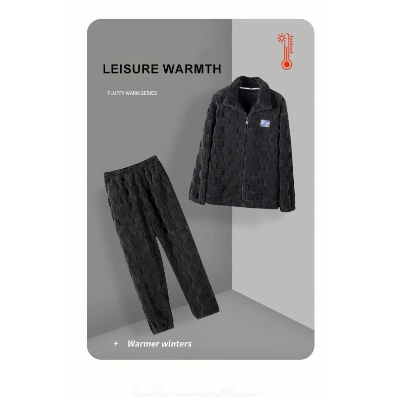 Autumn And Winter Pajamas For Men, Thickened With Coral Fleece For Warmth, Flannel For Teenagers, New Fashionable Home Clothes_voghion.com