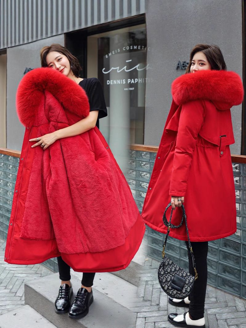 Dames winterparka met imitatiebont, slim fit lange donsjas, fleece voering, warme bovenkleding voor koud weer_voghion.com
