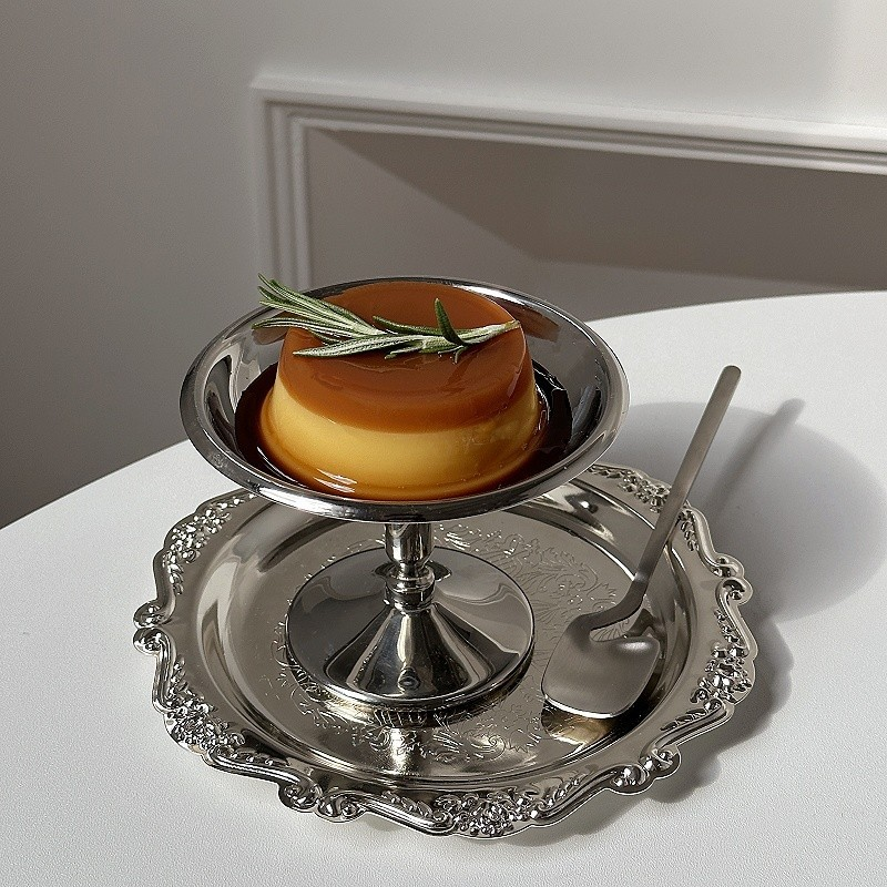 Vintage Stainless Steel High Footed Dessert Cup, Ice Cream Pudding, Custard Bowl, Ins Style Ice Cream Cup_voghion.com
