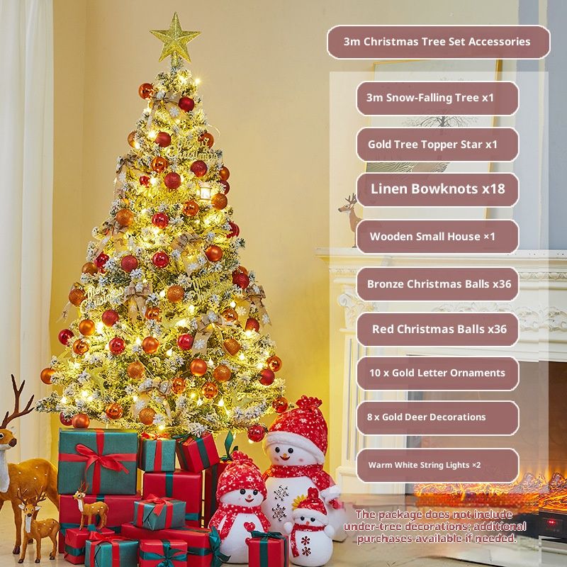 Décoration de sapin de Noël haut de gamme en bronze avec branches enneigées et lumières LED blanc chaud – 1,2 m / 1,5 m / 1,8 m / 2,1 m / 2,4 m / 3 m_voghion.com