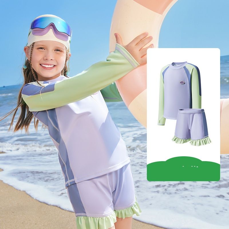 Kids Long Sleeve Rash Guard Swim Set – UPF 50+ Sun Protection With Quick-Dry Fabric (Sky Blue, Shell Pink, Lavender, Cream) |_voghion.com
