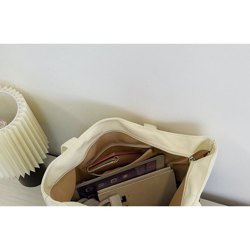 Stor kapacitet Letter Canvas Kvinder 2024 Ny sommer Mommy One Shoulder Tote til at gå ud Håndholdt indkøbstaske_voghion.com