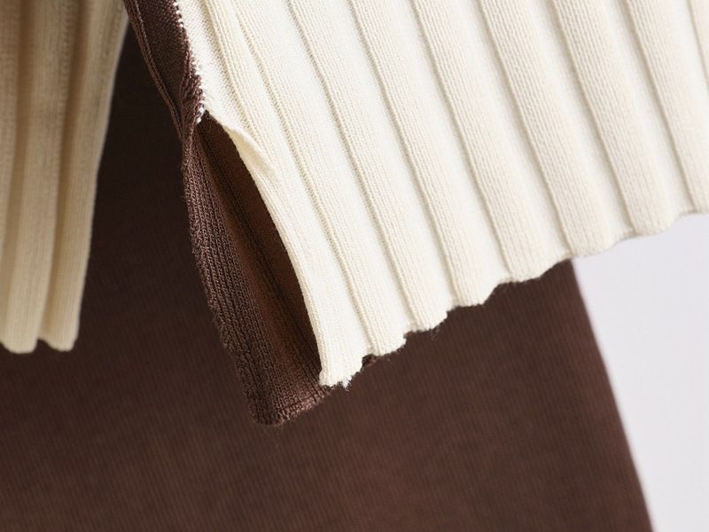Women's Clothing Color Matching Knitted Top Versatile Color-Block Knit Top & Solid Wide-Leg Pants Set – Stylish Loungewear For Casual & Office Wear_voghion.com