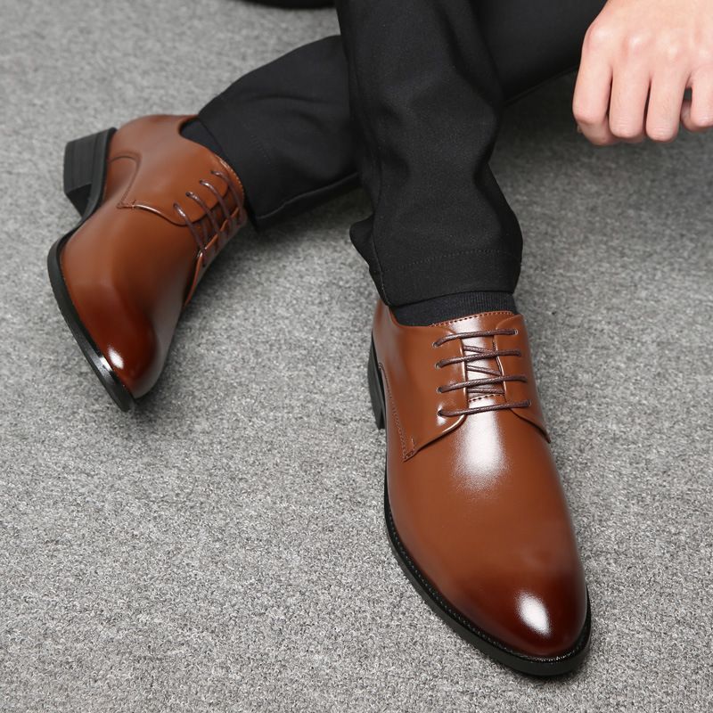 Overseas Four Seasons Daily Pointed Lace Single Formele Zakelijke Leren Grote Herenschoenen_voghion.com