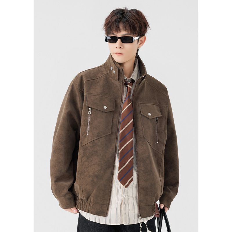 Sonderausgabe P95 Kein Preisunterschied Hübscher Cleanfit Normale Schulter Batik-PU-Lockerjacke Ledermantel für Herren_voghion.com