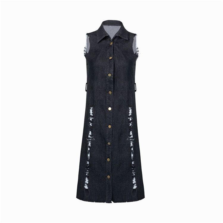 Seksi moda kolsuz delik seksi denim elbise_voghion.com