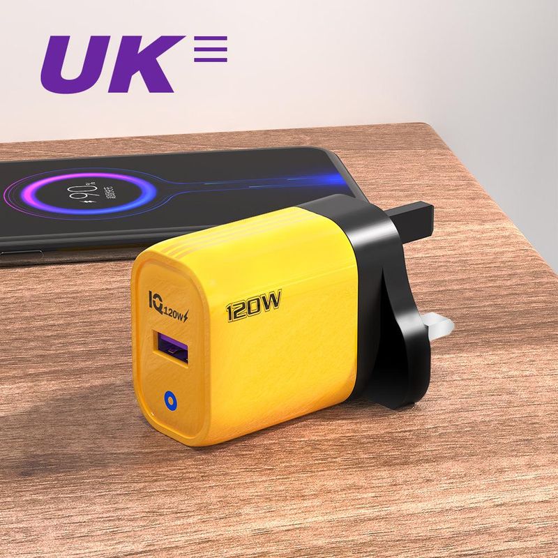 120W Charger Europe, America, Britain, Full Protocol Fast Charging Single USB Port Mobile Phone Charger Amber._voghion.com