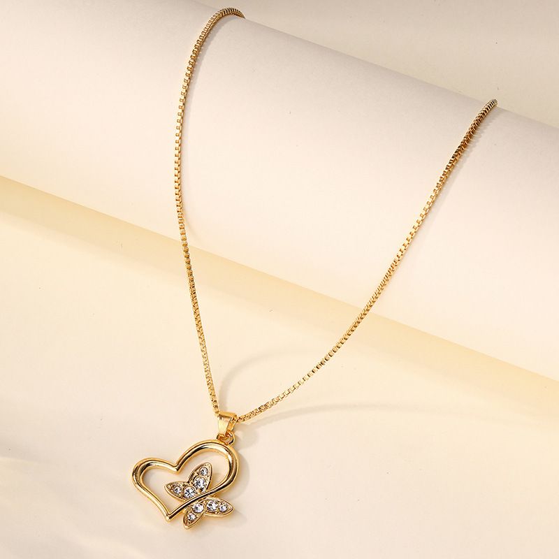 Collana a catena con ciondolo, gioielli di moda, pendente in lega con diamanti, collana a forma di cuore e farfalla da donna, catena per clavicola_voghion.com